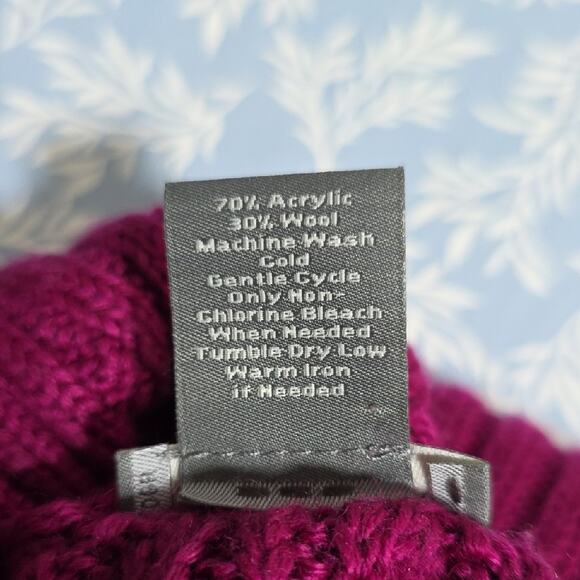 Women Sz XL Purple Wool Blend Cable Knit Ribbed Resort Wear Cowl Neck Sweater - Picture 10 of 11